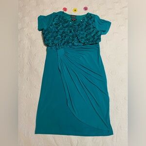 Teal Short Sleeve Dress with Floral Detail Size 14W Enfocus Women